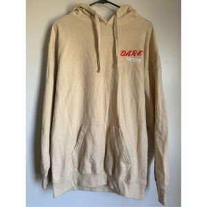 DARE to keep kids off drugs men’s tan pullover hoodie sz L retro nastalgia grung
